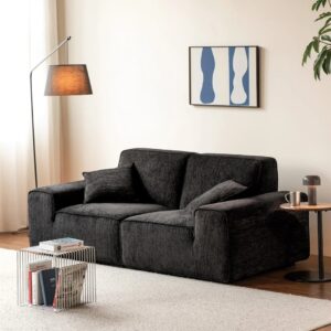 Black Chenille Fabric 3-Seater Sofa Camachos Furniture